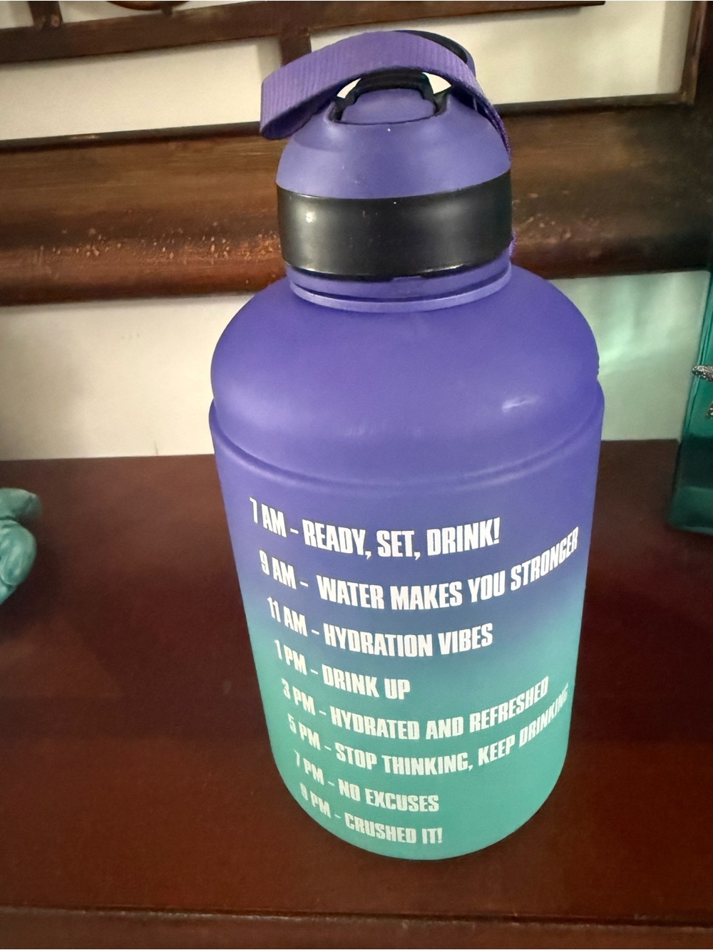 Crane Purple and Teal Motivational Water Bottle - Large Hydration Jug 77oz